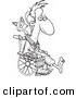 Vector of a Cartoon Cat Behind a Man with Broken Limbs in a Wheelchair - Coloring Page Outline by Toonaday
