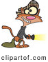 Vector of a Cartoon Cat Burglar with a Flashlight and Bag of Stolen Goods by Toonaday