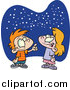 Vector of a Cartoon Caucasian Boy and Girl Gazing at the Stars by Toonaday
