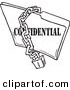 Vector of a Cartoon Chain and Lock over a Confidential Folder - Coloring Page Outline by Toonaday