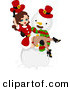 Vector of a Cartoon Christmas Pin-Up Girl in a Snowman's Arms by BNP Design Studio