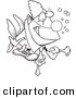 Vector of a Cartoon Clown Fish Holding a Horn - Coloring Page Outline by Toonaday