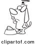 Vector of a Cartoon Confused Dog Staring at an Egg in His Dish - Outlined Coloring Page by Toonaday