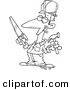 Vector of a Cartoon Construction Guy Holding a Hammer and Saw - Coloring Page Outline by Toonaday