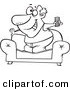 Vector of a Cartoon Couch Surfer Guy Standing on His Sofa with a TV Remote Control - Outlined Coloring Page by Toonaday