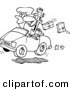 Vector of a Cartoon Couple in a Car, Dropping Packages - Outlined Coloring Page by Toonaday