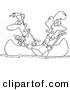 Vector of a Cartoon Couple Rowing a Canoe in Opposite Directions - Coloring Page Outline by Toonaday