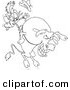 Vector of a Cartoon Cowboy Riding a Giant Bull - Coloring Page Outline by Toonaday