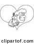Vector of a Cartoon Cupid Boy over a Heart - Coloring Page Outline by Toonaday