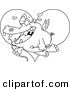 Vector of a Cartoon Cupid Hippo over a Heart - Outlined Coloring Page by Toonaday