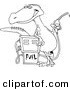 Vector of a Cartoon Dinosaur Standing by a Gas Pump - Coloring Page Outline by Toonaday