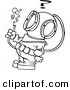 Vector of a Cartoon Diver Looking at a Hose with Bubbles - Coloring Page Outline by Toonaday