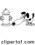 Vector of a Cartoon Dog Anticipating Relieving Himself on a Hydrant - Coloring Page Outline by Toonaday