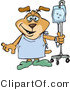 Vector of a Cartoon Dog Attached to an IV in a Hospital While Trying to Recover from Surgery by Dennis Holmes Designs