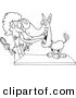 Vector of a Cartoon Dog Licking His Groomer - Outlined Coloring Page Drawing by Toonaday