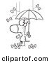 Vector of a Cartoon Dog Under an Umbrella in Bone Rain - Outlined Coloring Page by Toonaday