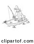 Vector of a Cartoon Drunk Man Fishing in a Sinking Boat - Coloring Page Outline by Toonaday