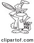 Vector of a Cartoon Easter Bunny Dealing Eggs - Outlined Coloring Page by Toonaday