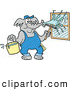 Vector of a Cartoon Elephant Pressure Washing Window with Water from a Bucket by LaffToon