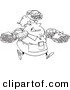 Vector of a Cartoon Fat Female Waitress Carrying Many Plates - Coloring Page Outline by Toonaday