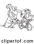 Vector of a Cartoon Father Teaching His Boy to Ride a Bike - Outlined Coloring Page by Toonaday