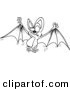 Vector of a Cartoon Flying Bat Holding His Wings Open - Coloring Page Outline by Toonaday