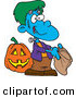 Vector of a Cartoon Frankenstein Boy Trick-or-Treating for Candy on Halloween by Toonaday