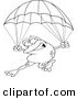 Vector of a Cartoon Frog Parachuting - Outlined Coloring Page by Toonaday