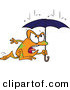 Vector of a Cartoon Frog Running Through Rain Under an Umbrella by Toonaday