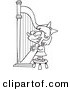 Vector of a Cartoon Girl Playing a Harp - Outlined Coloring Page by Toonaday