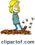 Vector of a Cartoon Girl Walking on Autumn Leaves by Toonaday