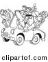Vector of a Cartoon Group of Birders Using Binoculars in a Car - Coloring Page Outline by Toonaday