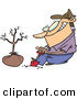 Vector of a Cartoon Guy Digging a Hole with a Shovel Beside a New Tree by Toonaday