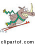 Vector of a Cartoon Happy Skiing Rhino Catching Air by Toonaday