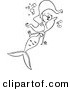 Vector of a Cartoon Happy Swimming Mermaid - Outlined Coloring Page by Toonaday