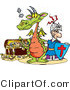 Vector of a Cartoon Knight and Dragon Beside a Treasure Chest by Dennis Holmes Designs