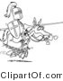 Vector of a Cartoon Knight Jousting on a Horse - Coloring Page by Toonaday