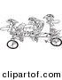 Vector of a Cartoon Lazy Man Relaxing on a Tandem Bike While His Partners Cycle - Coloring Page Outline by Toonaday