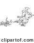 Vector of a Cartoon Mad Female Golfer Walking Away from Bent Clubs - Coloring Page Outline by Toonaday
