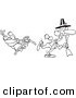 Vector of a Cartoon Mad Turkey Bird Chasing a Pilgrim - Coloring Page Outline by Toonaday