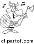 Vector of a Cartoon Male Viking Holding an Ax and Shield and Singing - Coloring Page Outline by Toonaday