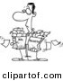 Vector of a Cartoon Man Carrying Bags of Bills and Receipts - Coloring Page Outline by Toonaday