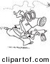 Vector of a Cartoon Man Chasing down an Annoying Fly with Bug Spray - Outlined Coloring Page Drawing by Toonaday