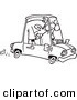 Vector of a Cartoon Man Cramped into His Mini Car - Outlined Coloring Page by Toonaday