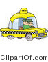 Vector of a Cartoon Man Driving a Yellow Taxi Cab by Gnurf