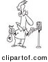 Vector of a Cartoon Man Holding a Money Bag and Paying a Parking Meter - Outlined Coloring Page by Toonaday
