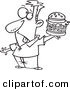 Vector of a Cartoon Man Holding a Reject Burger Black and White Outline - Outlined Coloring Page by Toonaday