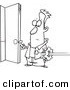 Vector of a Cartoon Man Holding Open a Door As Someone Shoots in - Coloring Page Outline by Toonaday