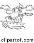 Vector of a Cartoon Man on a Tiny Ship - Outlined Coloring Page by Toonaday