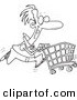 Vector of a Cartoon Man Pushing a Shopping Cart - Coloring Page Outline by Toonaday